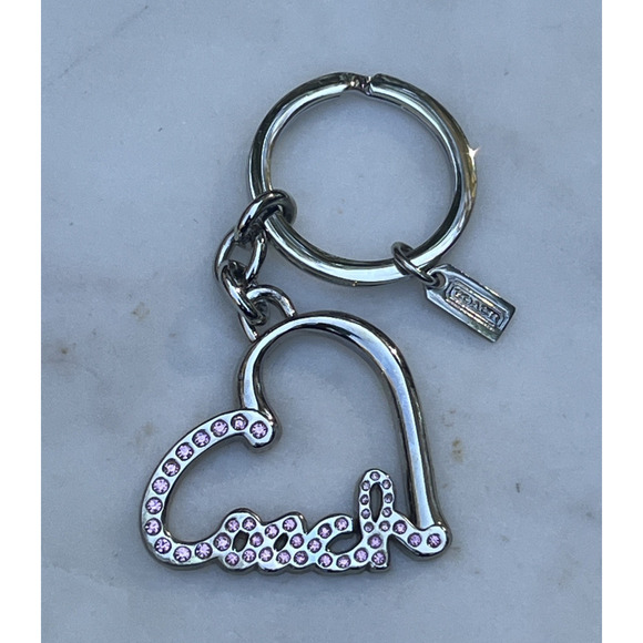 Coach Heart Shaped Keychain Key Ring Charm Pave Pink Rhinestones Crystals Fob - Picture 1 of 6